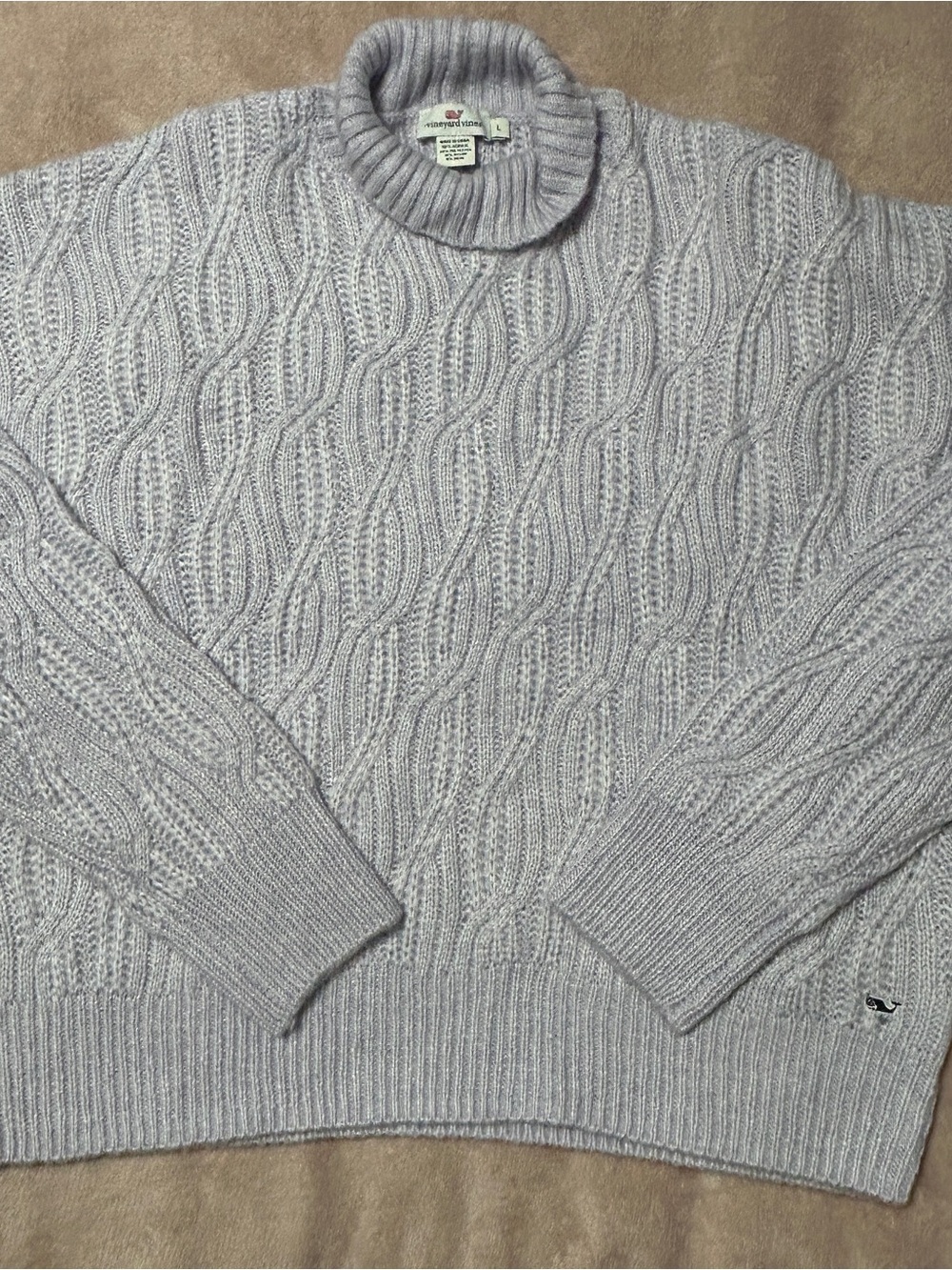 Vineyard Vines Light Lavender Cable Knit Turtleneck Sweater